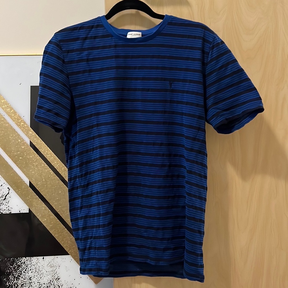 Saint Laurent
Men's Striped Logo T-Shirt Navy - Size M